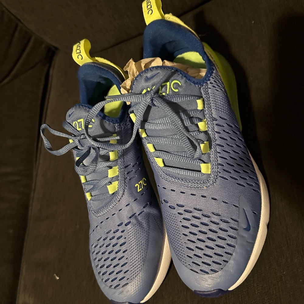 Nike Airmax 270- Blue and Neon Yellow-Size 6 Youth